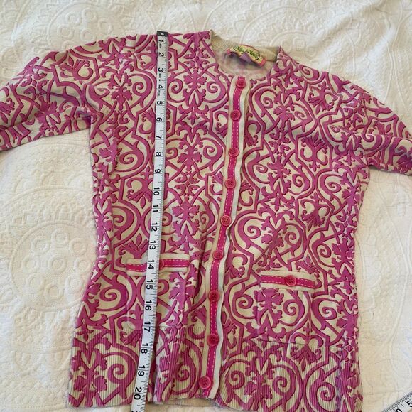 Lilly and Van size XS Victorian Baroque Pattern Preppy Country Club Cardigan - Picture 8 of 9